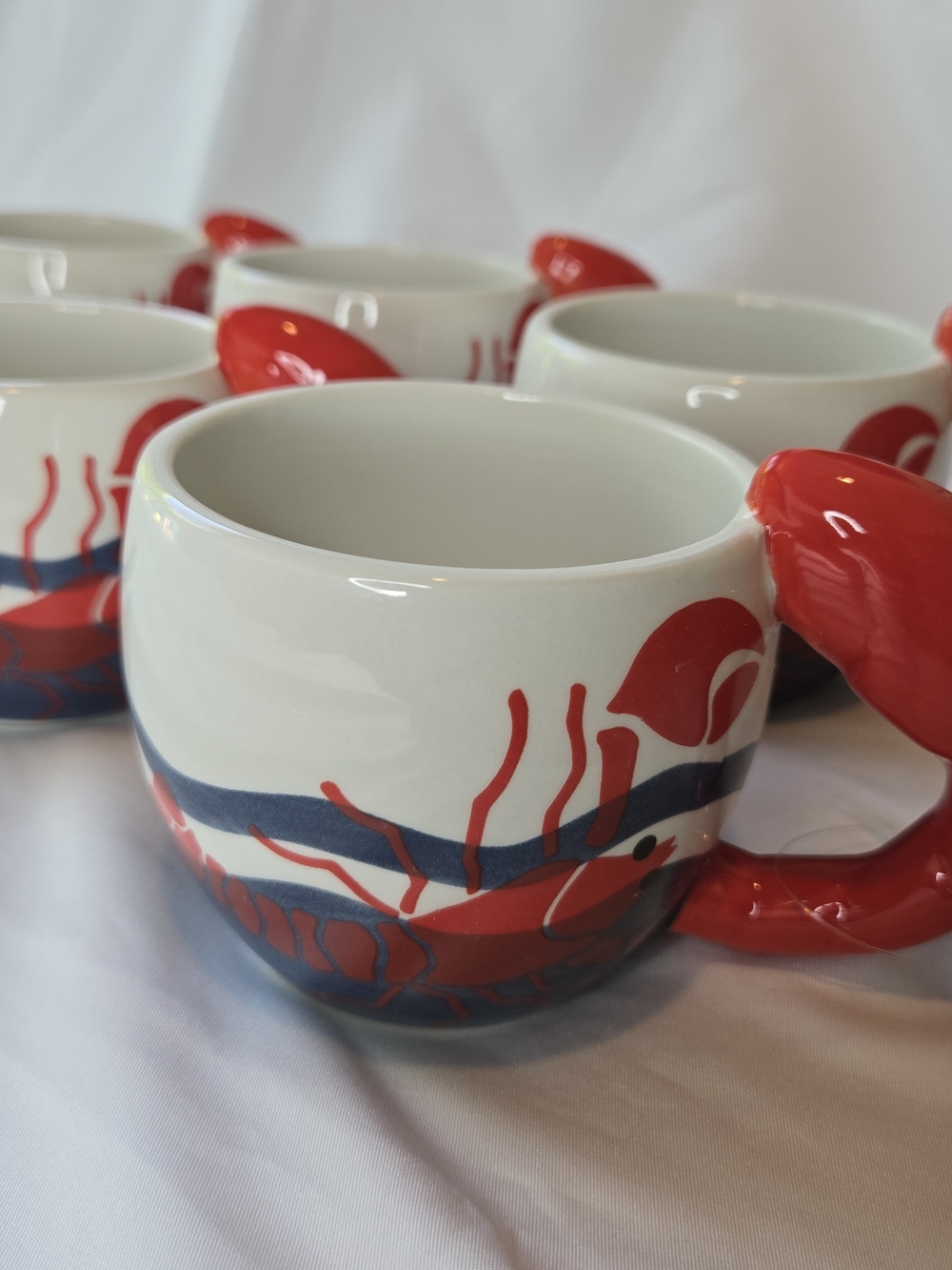 Set of 5 Lobster Claw Ceramic Coffee Mug Set Brand New Nautical Beach Cottage